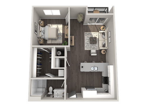 Floor plan for 1 bed, 1 bath, 751 sqft